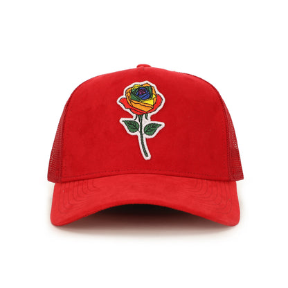 “My Rose Experience” Rainbow Rose Suede Trucker hat