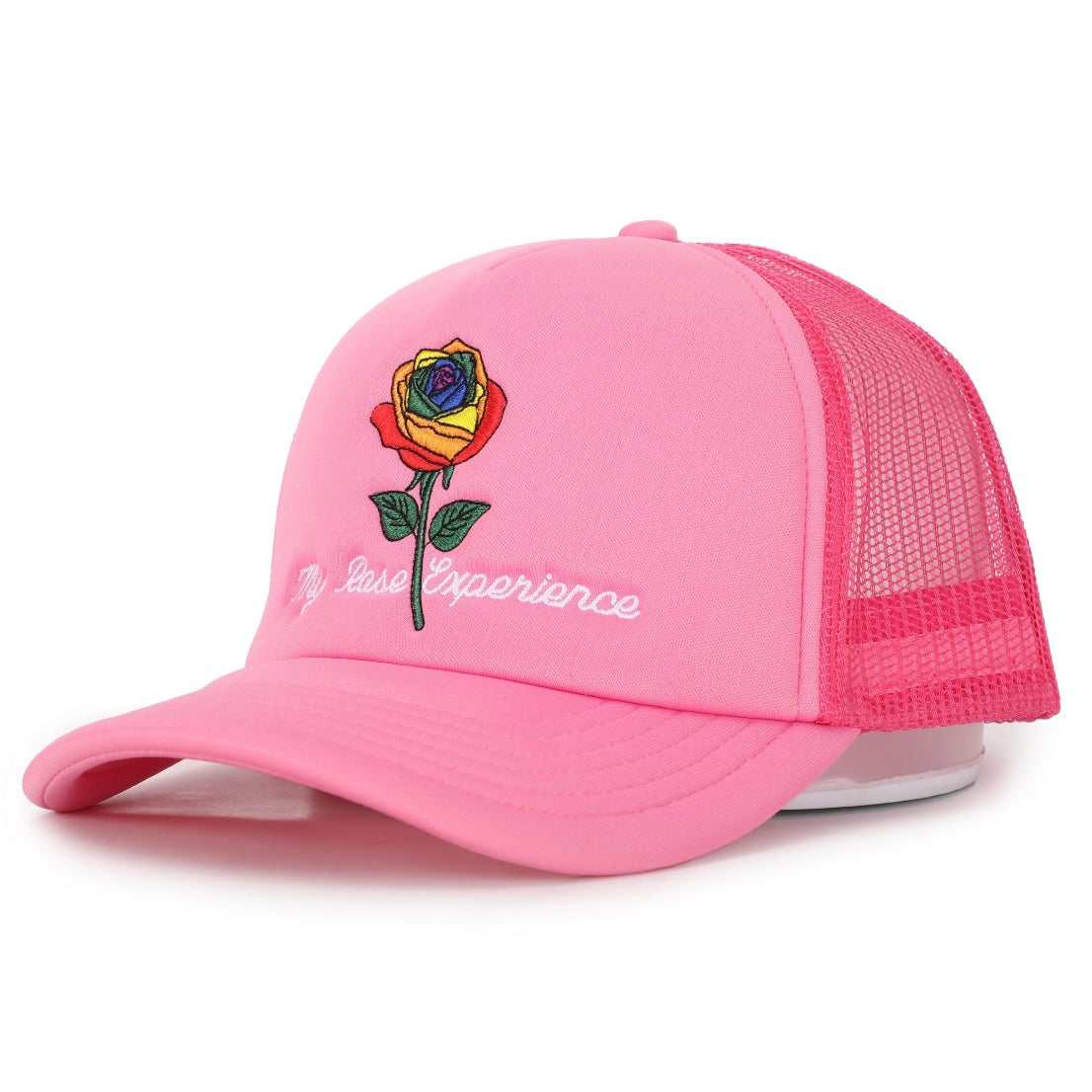 “My Rose Experience” Rainbow Rose foam pink Trucker hat